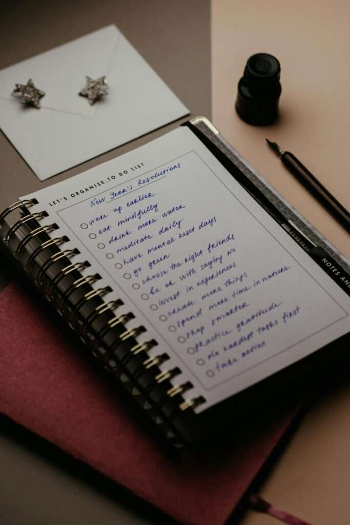 New year's resolutions written in a notebook